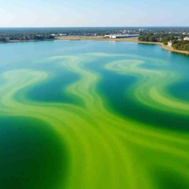 Aerial Shot of an Algal Bloom in Lake Grapevine