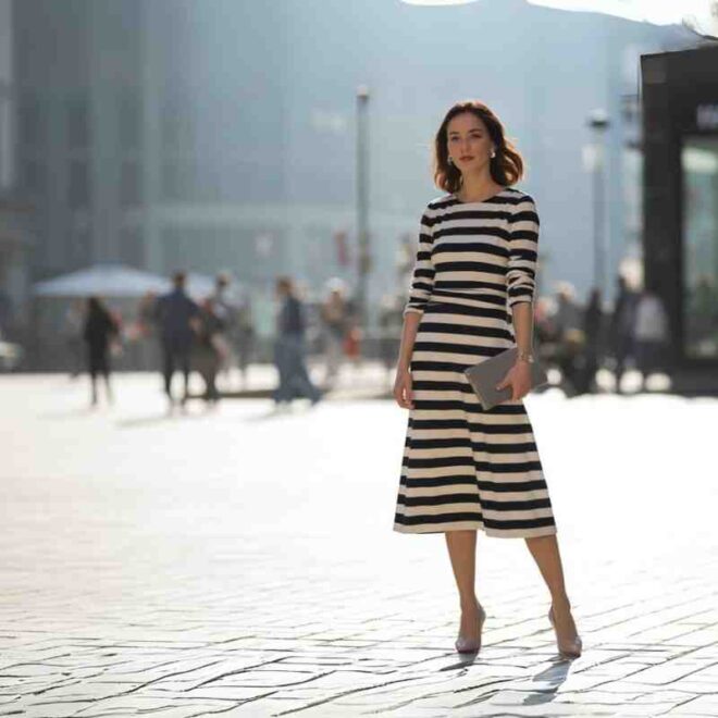 Haleys Black and White Wide Horizontal Striped Dress​