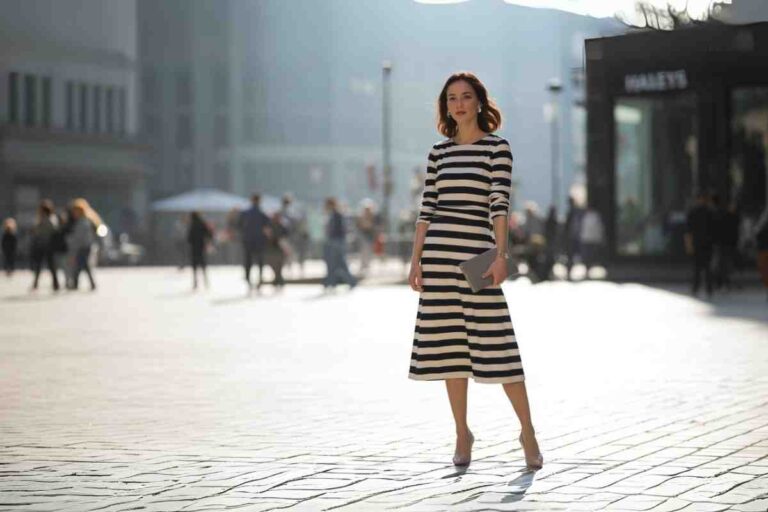 Haleys Black and White Wide Horizontal Striped Dress​