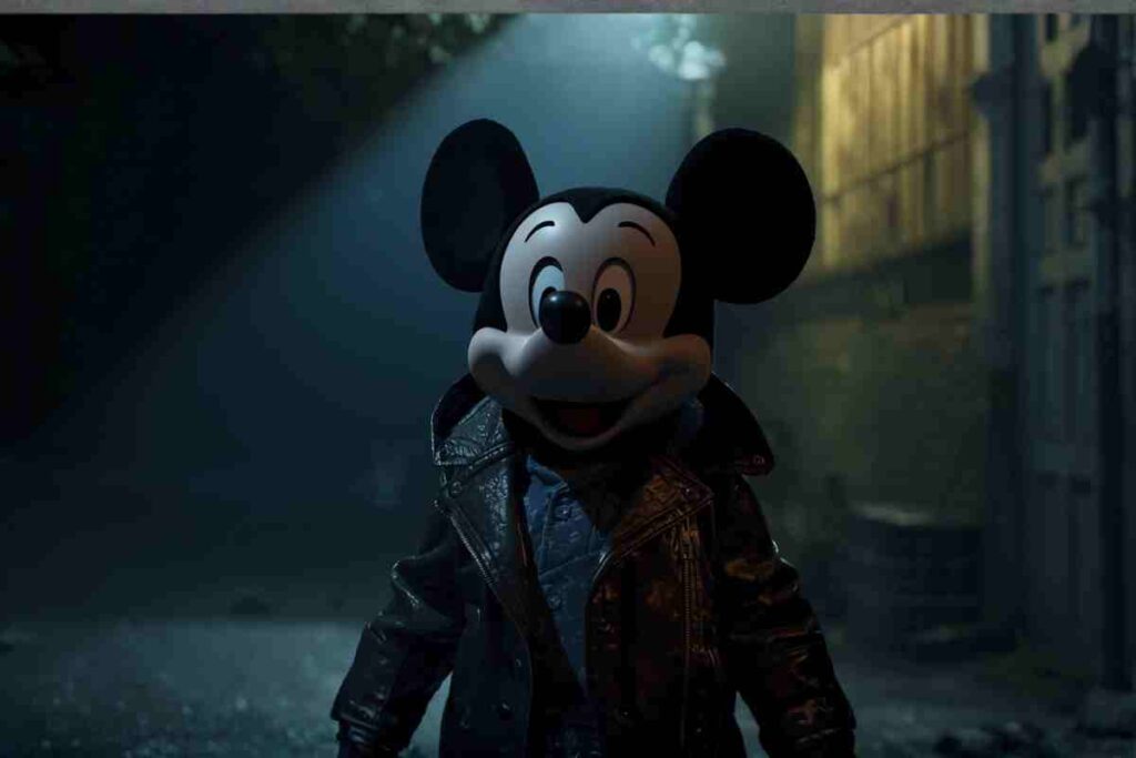Mickey Mouse Wearing a Shady Leather Jacket Film Theory Scene