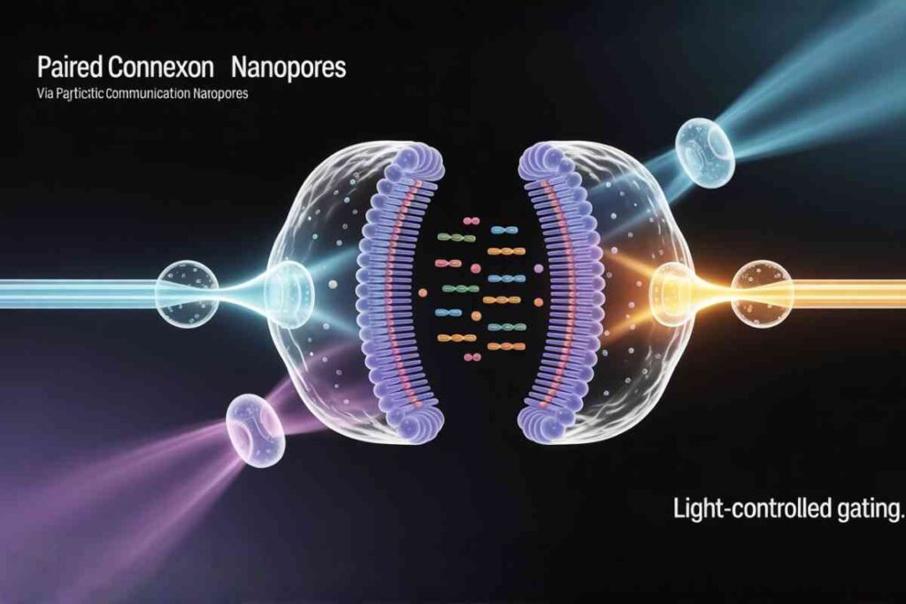 Light-Controlled Synthetic Communication Networks via Paired Connexon Nanopores